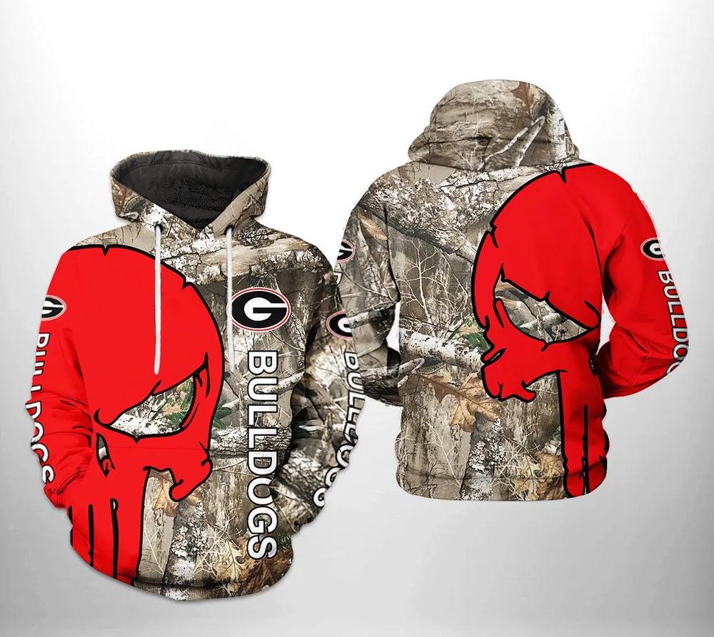 Georgia Bulldogs Camo Veteran Hunting And Skull Punisher 3D All Over Print Zip Hoodie - Awesome Gift For Ncaa Fans