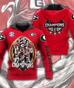 Georgia Bulldogs Champion 2021 Red 3D Hoodie, Personalized