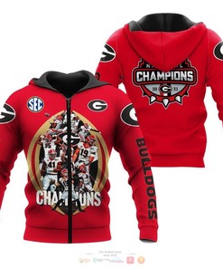 Georgia Bulldogs Champion 2021 Red 3D Hoodie, Personalized
