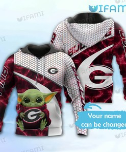 Georgia Bulldogs Hoodie 3D Baby Yoda Custom Name - A Hoodie Perfect For Ncaa Fans And Baby Yoda Lovers