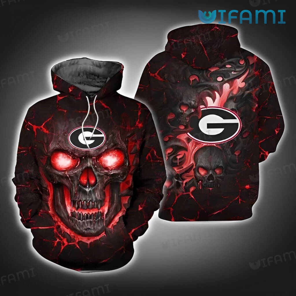 Georgia Bulldogs Hoodie 3D Skull Fire Eyes - A Hoodie That Will Set Your Style Apart From Ncaa Fans
