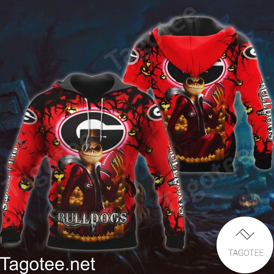 Georgia Bulldogs Jack Skellington Halloween 3D All Over Print Zip Hoodie - Creepy And Fun For Halloween