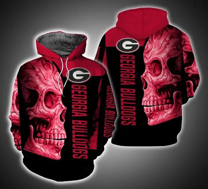 Georgia Bulldogs Skull Art For Fan 3D All Over Print Zip Hoodie - For Ncaa Fans Who Love Skull Art