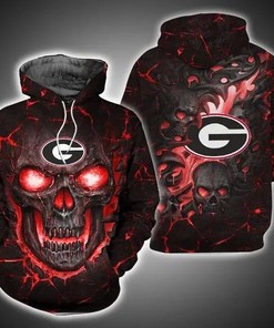 Georgia Bulldogs Skull Fire Eyes 3D All Over Print Zip Hoodie - Get Your Red Hot Look With This Hoodie