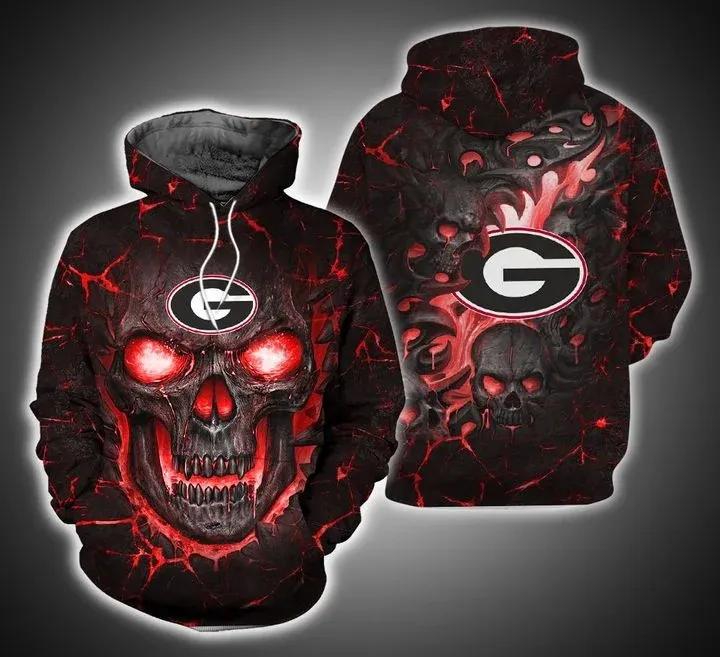 Georgia Bulldogs Skull Fire Eyes 3D All Over Print Zip Hoodie - Get Your Red Hot Look With This Hoodie