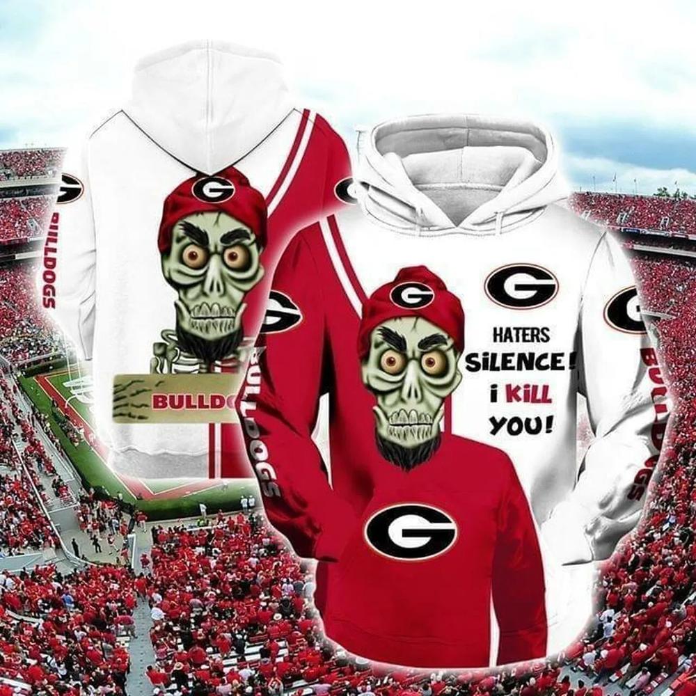 Georgia Bulldogs Skull Haters Silence I Kill You 3D Hoodie - Perfect Ncaa Football Gift