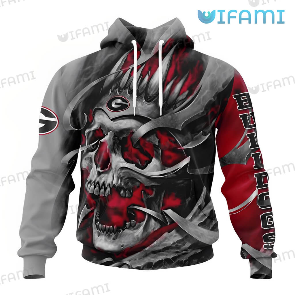 Georgia Bulldogs Skull Hoodie 3D - Show Your Love For Skulls And Ncaa Fans