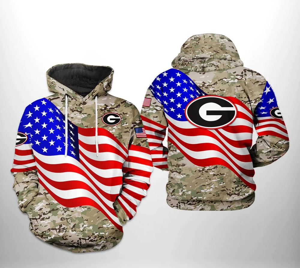 Georgia Bulldogs Us Flag Camo Veteran 3D All Over Print Zip Hoodie - Stand Strong With Ncaa Fans And Veterans