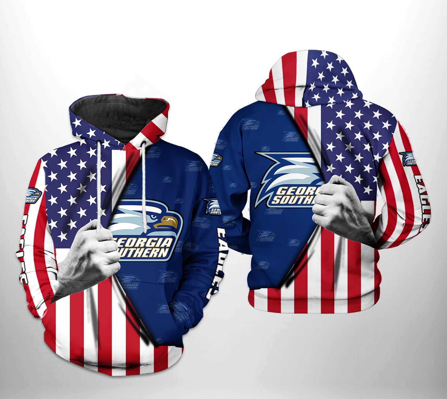 Georgia Southern Eagles Usa Flag Hoodie - Showcasing 3D Print Design
