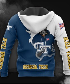 Georgia Tech Yellow Jackets Long Sleeve 3D Zip Hoodie - All Over Print Hoodie For Fans