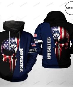 Get Patriotic With Uconn Huskies Ncaa Us Flag Skull Limited Edition 3D Hoodie