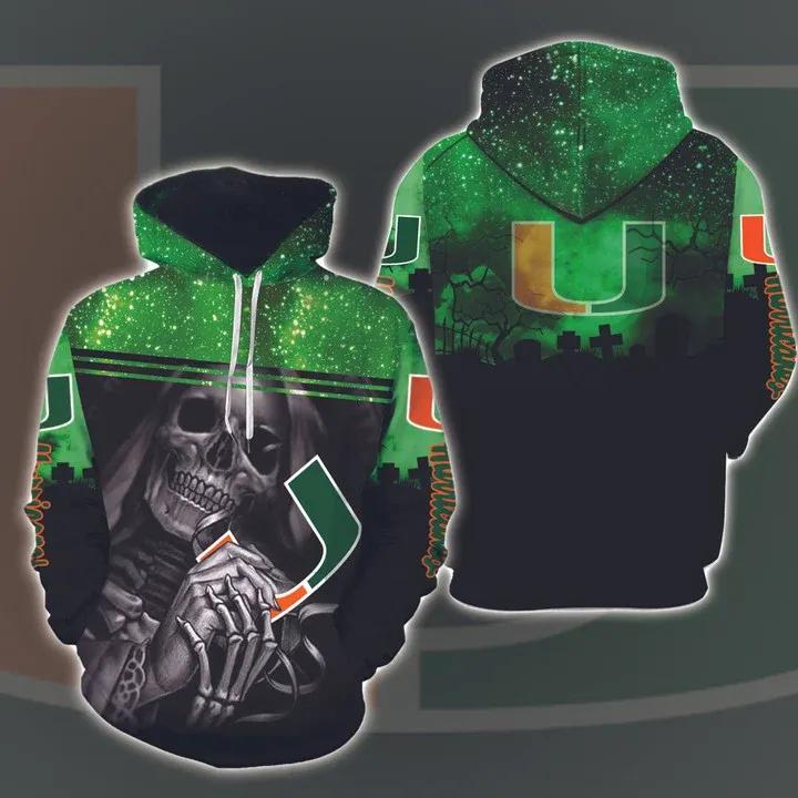 Get Ready For Halloween With Skull Death Hold Logo Miami Hurricanes 3D All Over Print Zip Hoodie For Ncaa Fans