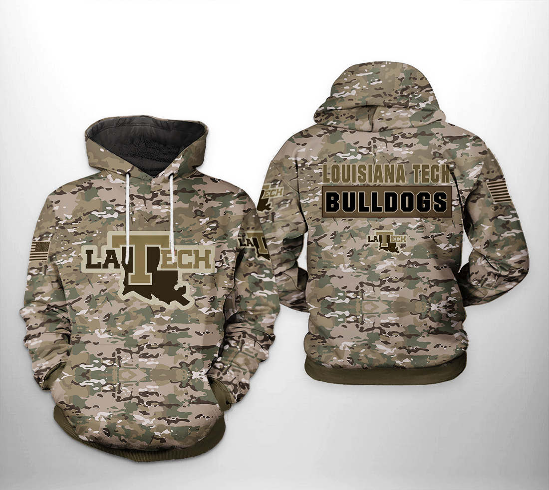 Get Ready For Hunting Season With Louisiana Tech Bulldogs Ncaa Camo Veteran 3D Printed Hoodie