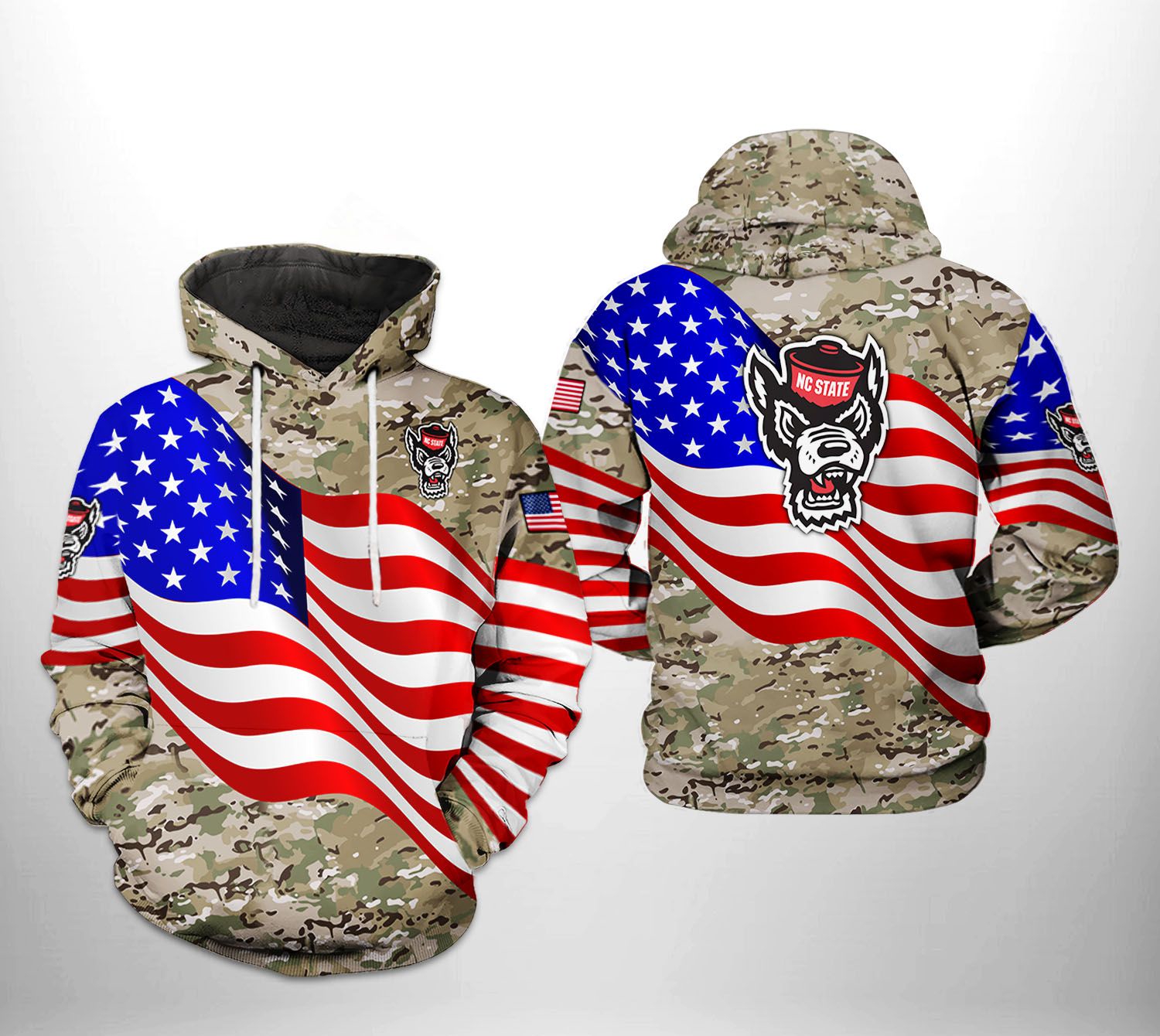 Get Your Camo On With Nc State Wolfpack Ncaa Us Flag Camo Veteran 3D All Over Print Hoodie, Zip-Up Hoodie