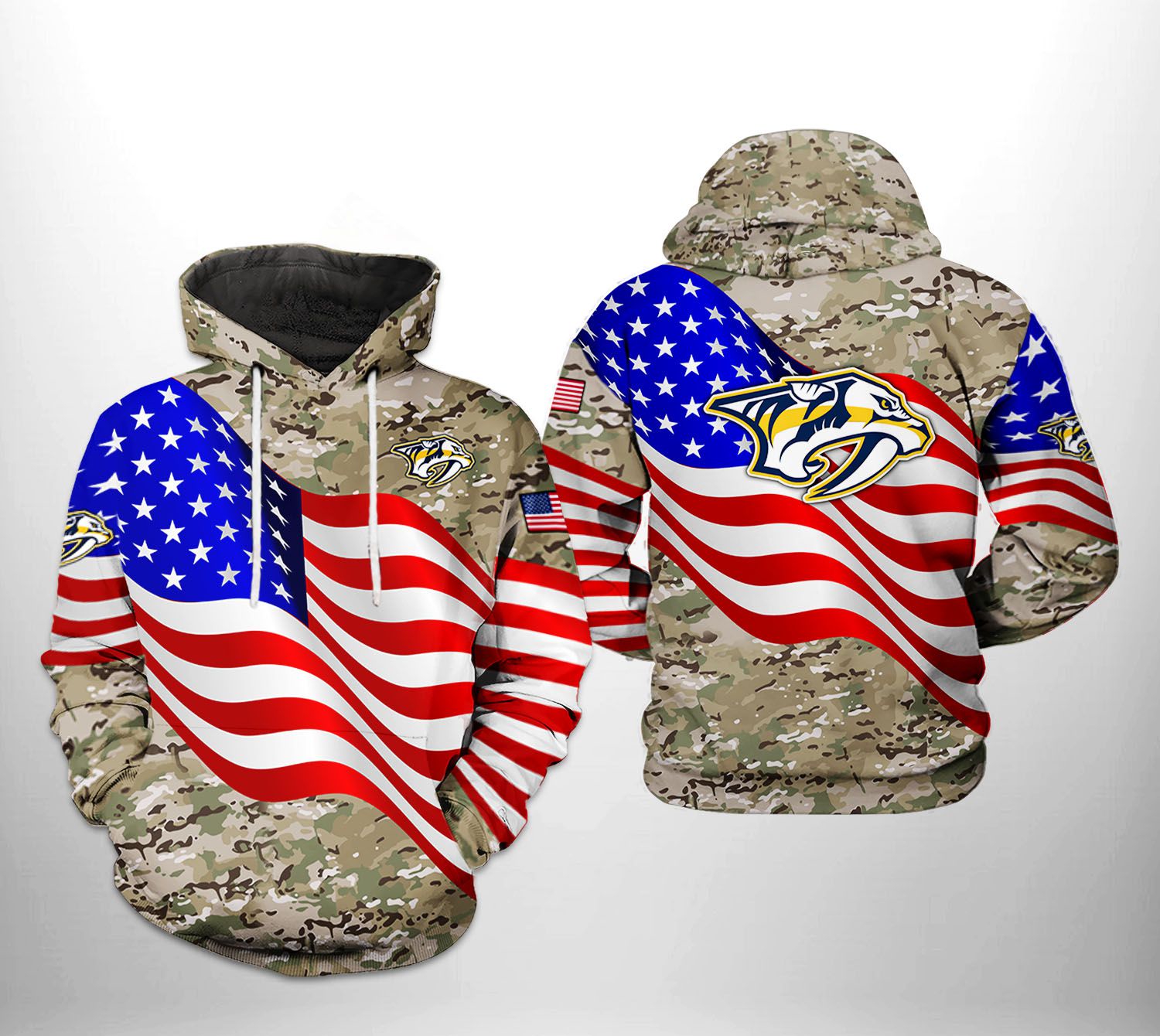 Give Your Best With Nashville Predators Nhl Us Flag Team 3D All Over Print Hoodie With Zip Up