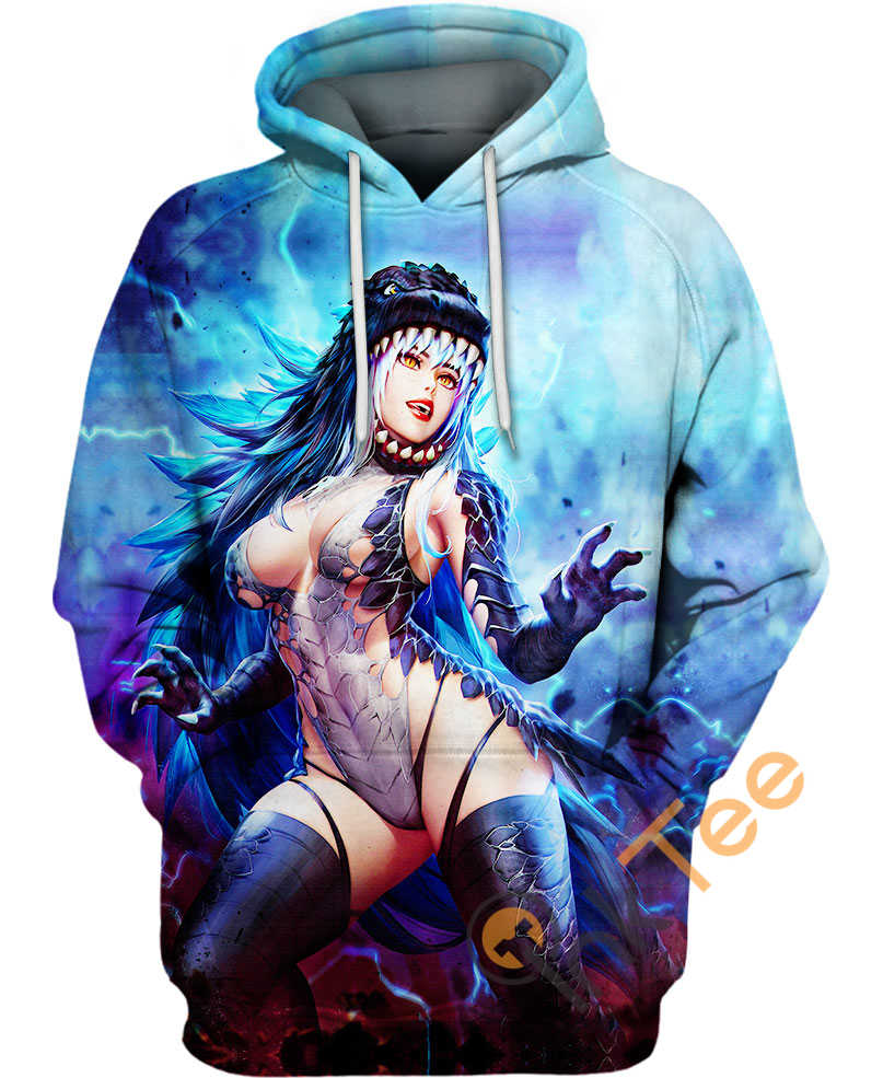 Godzilla Girl Ahegao Hoodie 3D | All Over Print Hoodie Printful