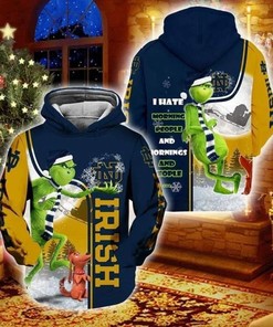 Grinch With Notre Dame Fighting Irish 3D All Over Print Zip Hoodie - Funny Christmas Design