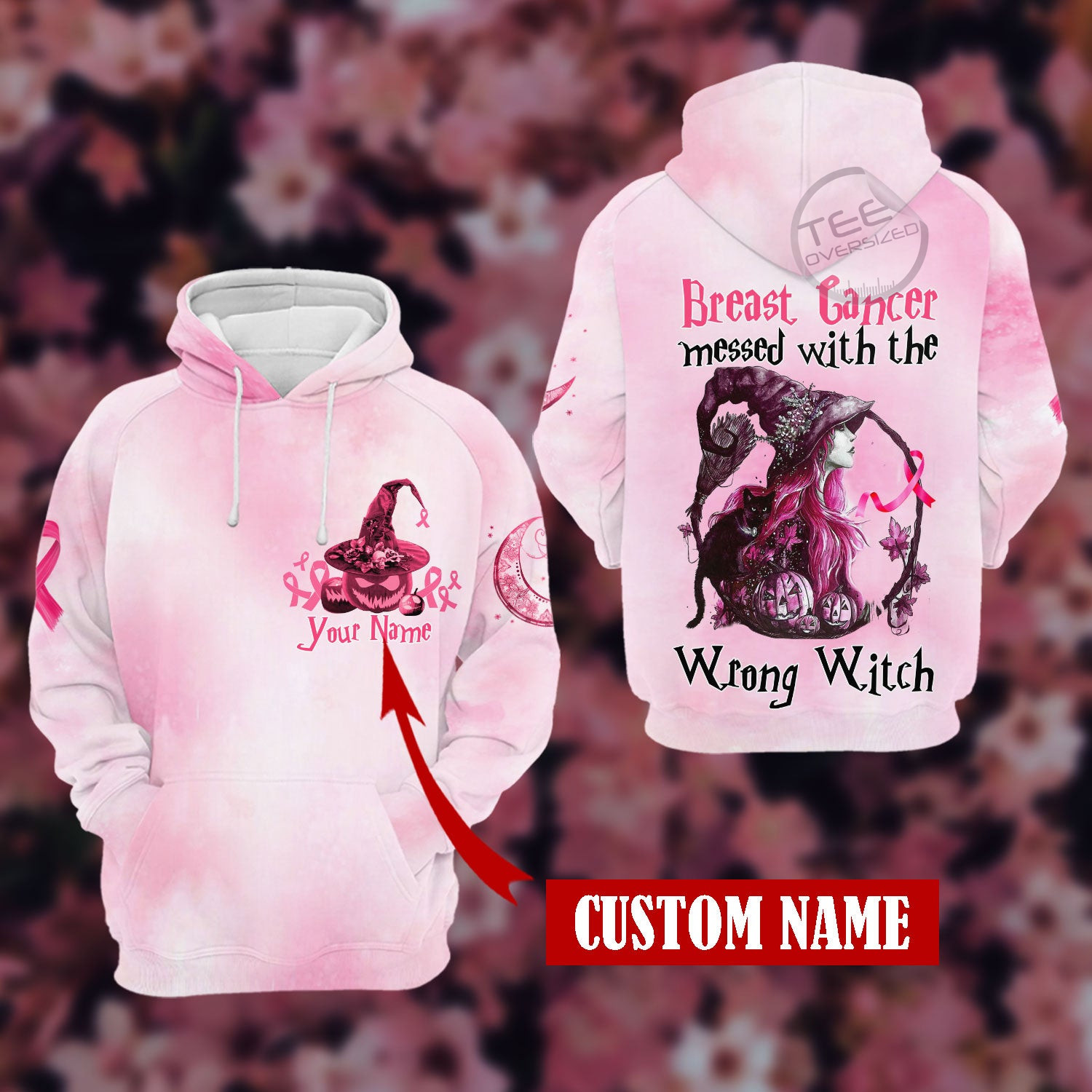 Halloween Breast Cancer Witch Pumpkin 3D Hoodie - Support For Breast Cancer Awareness