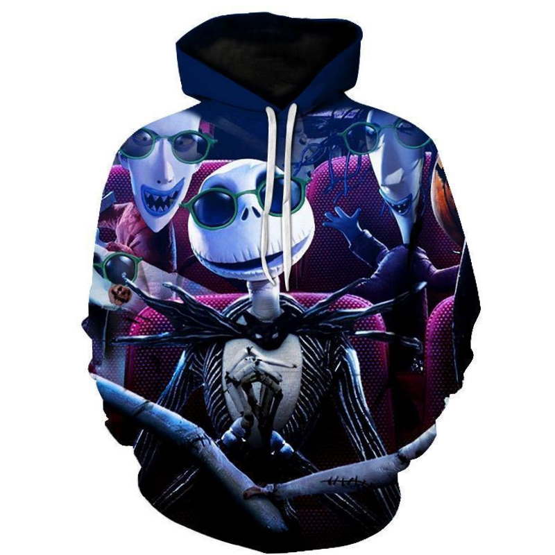 Halloween Jack Skellington And Ghost Puppy 3D Hoodie - Zipper Hoodie