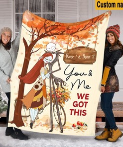 Halloween Jack Skellington Fall Season Blanket - Personalized Name Jack and Sally Design
