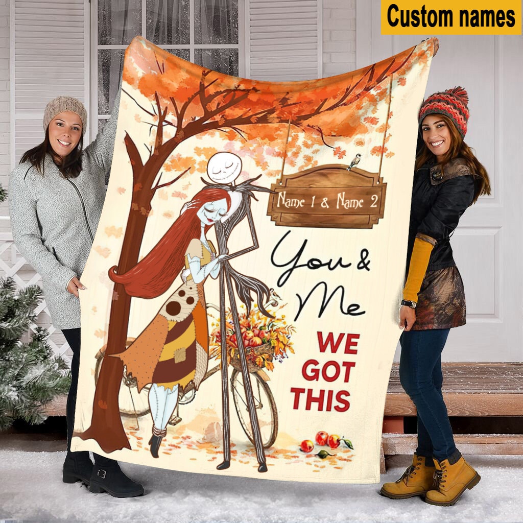 Halloween Jack Skellington Fall Season Blanket - Personalized Name Jack and Sally Design