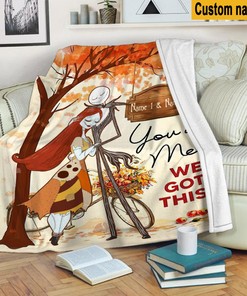 Halloween Jack Skellington Fall Season Blanket - Personalized Name Jack and Sally Design