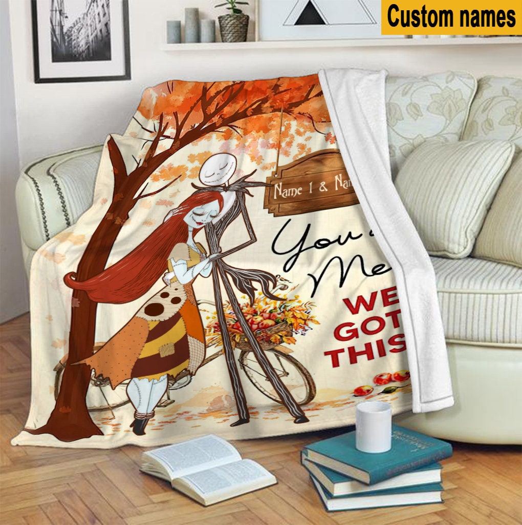 Halloween Jack Skellington Fall Season Blanket - Personalized Name Jack and Sally Design