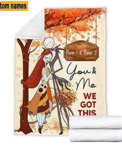 Halloween Jack Skellington Fall Season Blanket - Personalized Name Jack and Sally Design
