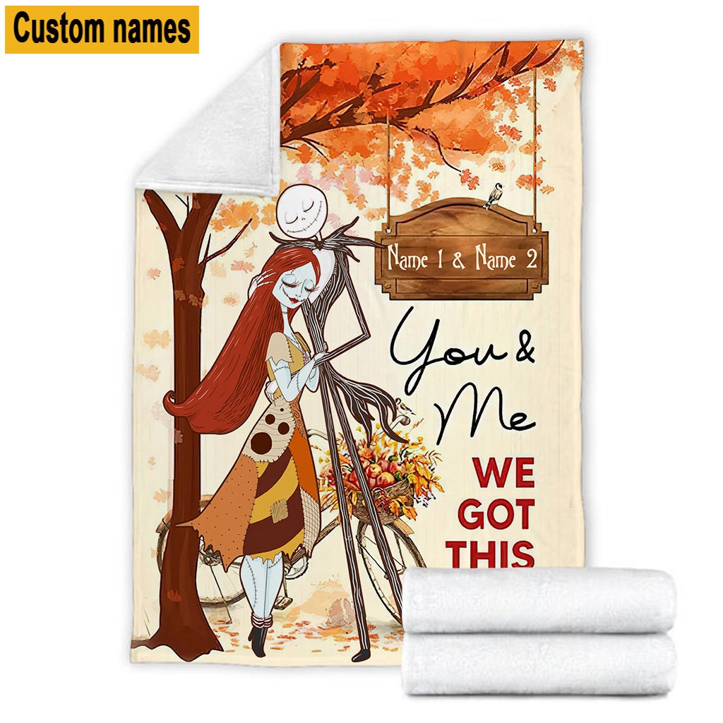 Halloween Jack Skellington Fall Season Blanket - Personalized Name Jack and Sally Design