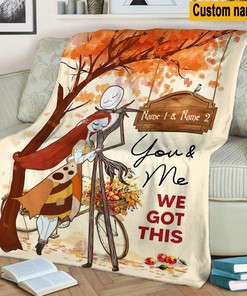 Halloween Jack Skellington Fall Season Blanket - Personalized Name Jack and Sally Design
