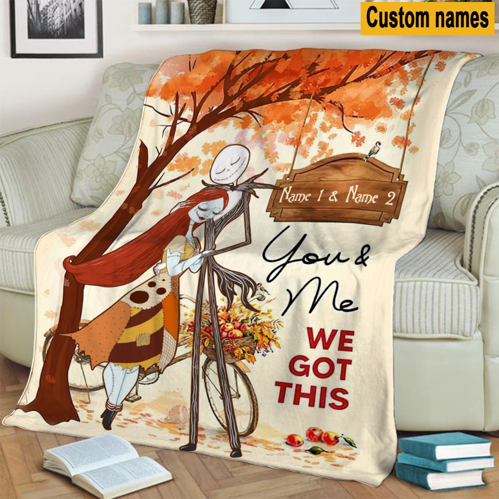 Halloween Jack Skellington Fall Season Blanket - Personalized Name Jack and Sally Design