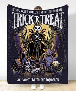 Halloween Jack Skellington Fleece Blanket - Nightmare Before Christmas Bedding Throw