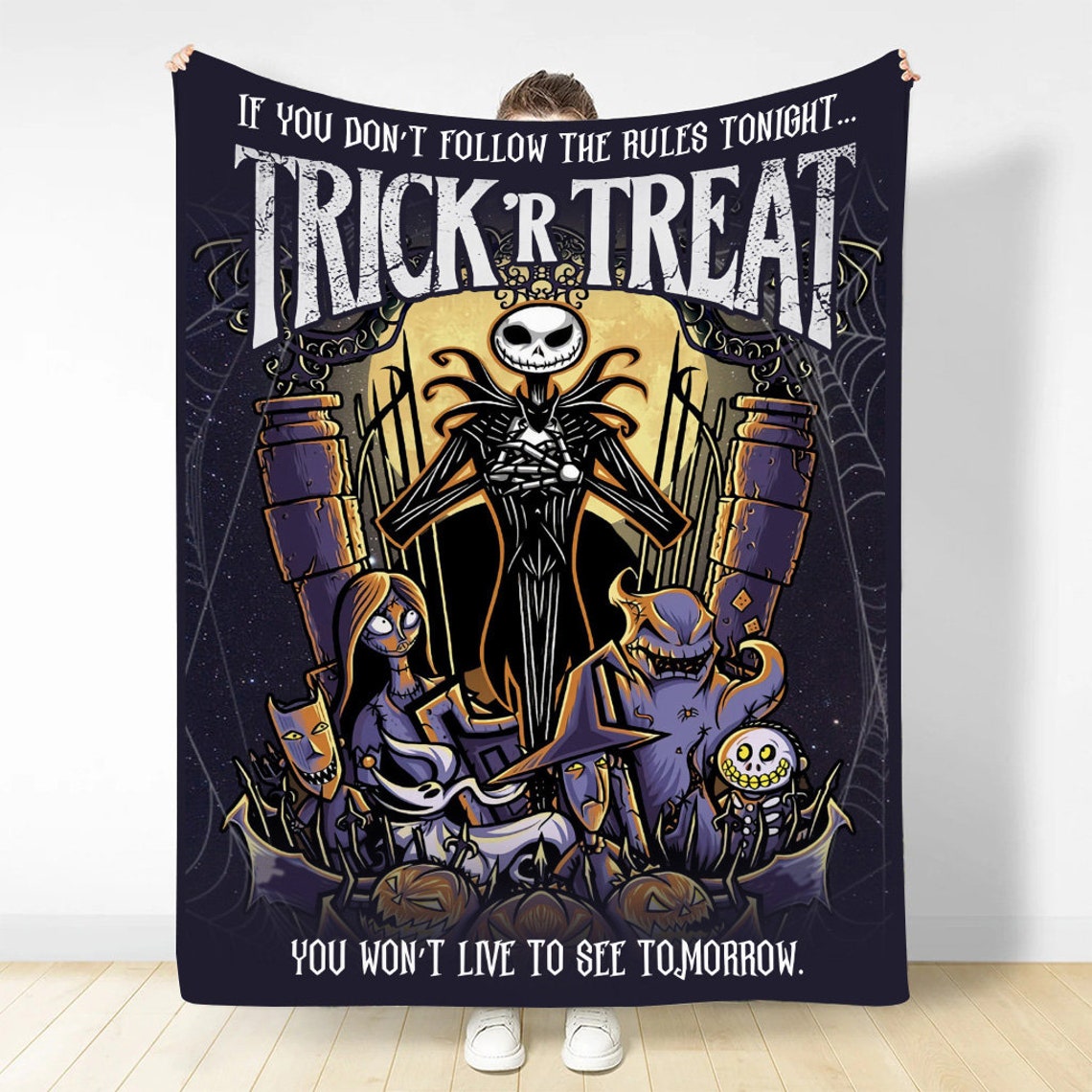 Halloween Jack Skellington Fleece Blanket - Nightmare Before Christmas Bedding Throw