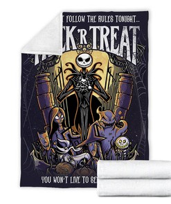 Halloween Jack Skellington Fleece Blanket - Nightmare Before Christmas Bedding Throw