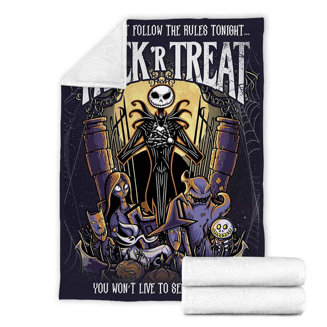 Halloween Jack Skellington Fleece Blanket - Nightmare Before Christmas Bedding Throw