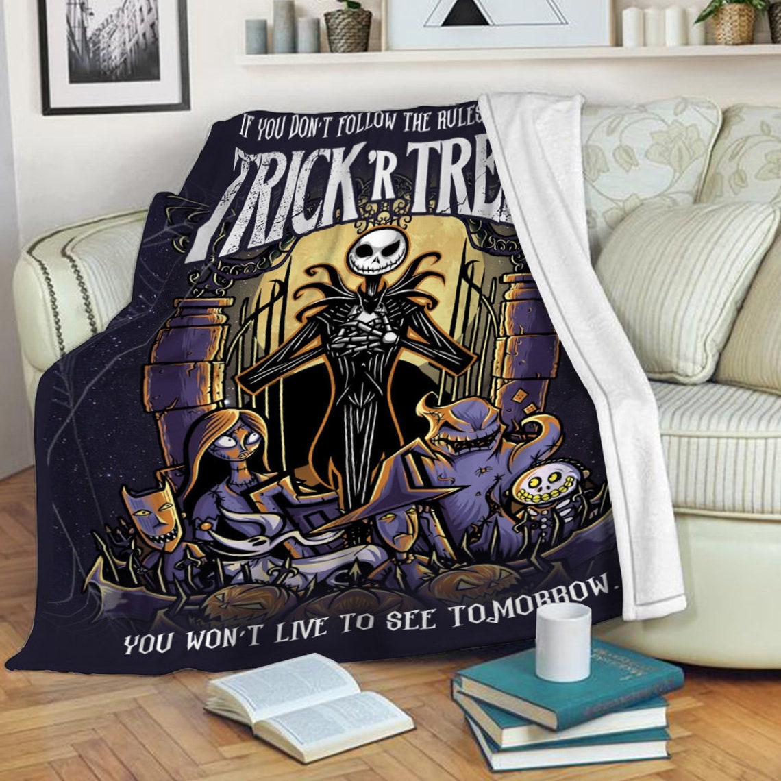 Halloween Jack Skellington Fleece Blanket - Nightmare Before Christmas Bedding Throw
