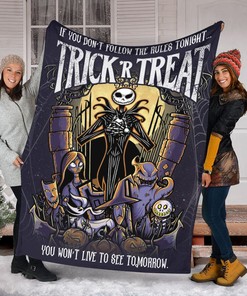 Halloween Jack Skellington Fleece Blanket - Nightmare Before Christmas Bedding Throw