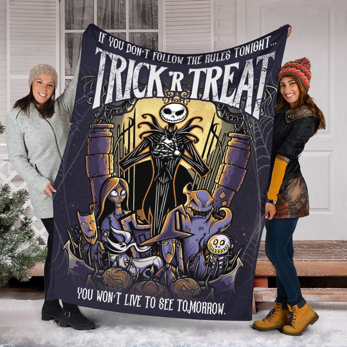 Halloween Jack Skellington Fleece Blanket - Nightmare Before Christmas Bedding Throw