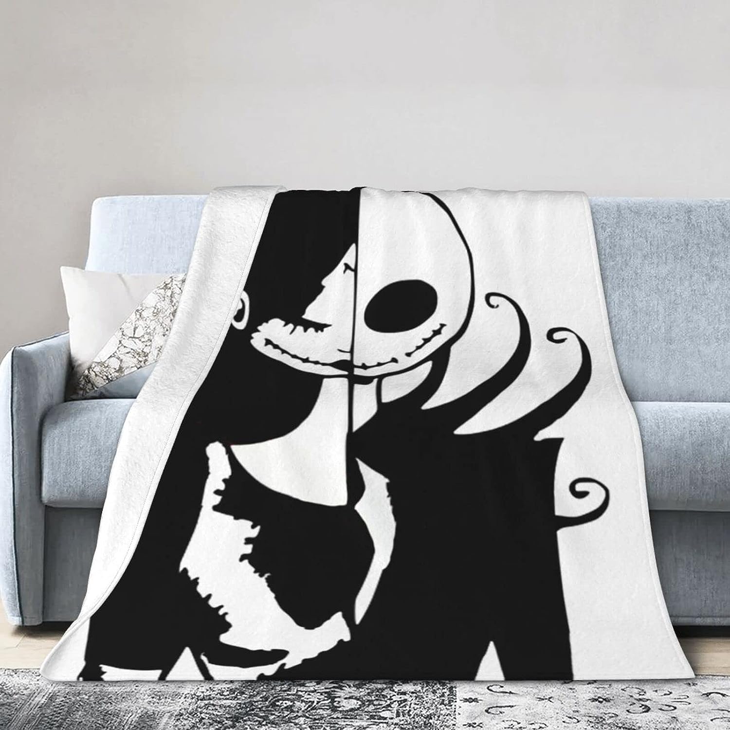 Halloween Jack Skellington Fleece Blanket - Scary Sherpa Blanket for Adults and Kids