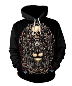 Halloween Lion And Skull Print 3D Hoodie - Zipper Hoodie