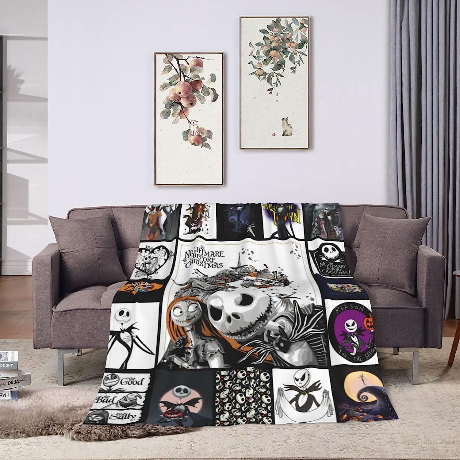Halloween Nightmare Before Christmas Blanket - Soft Flannel Throw Blanket for Bedroom and Living Room