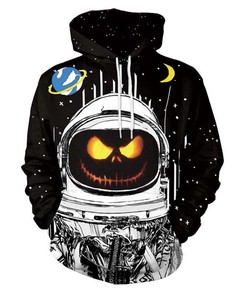 Halloween Pumpkin Lantern Astronaut Devil 3D Hoodie - Zipper Hoodie