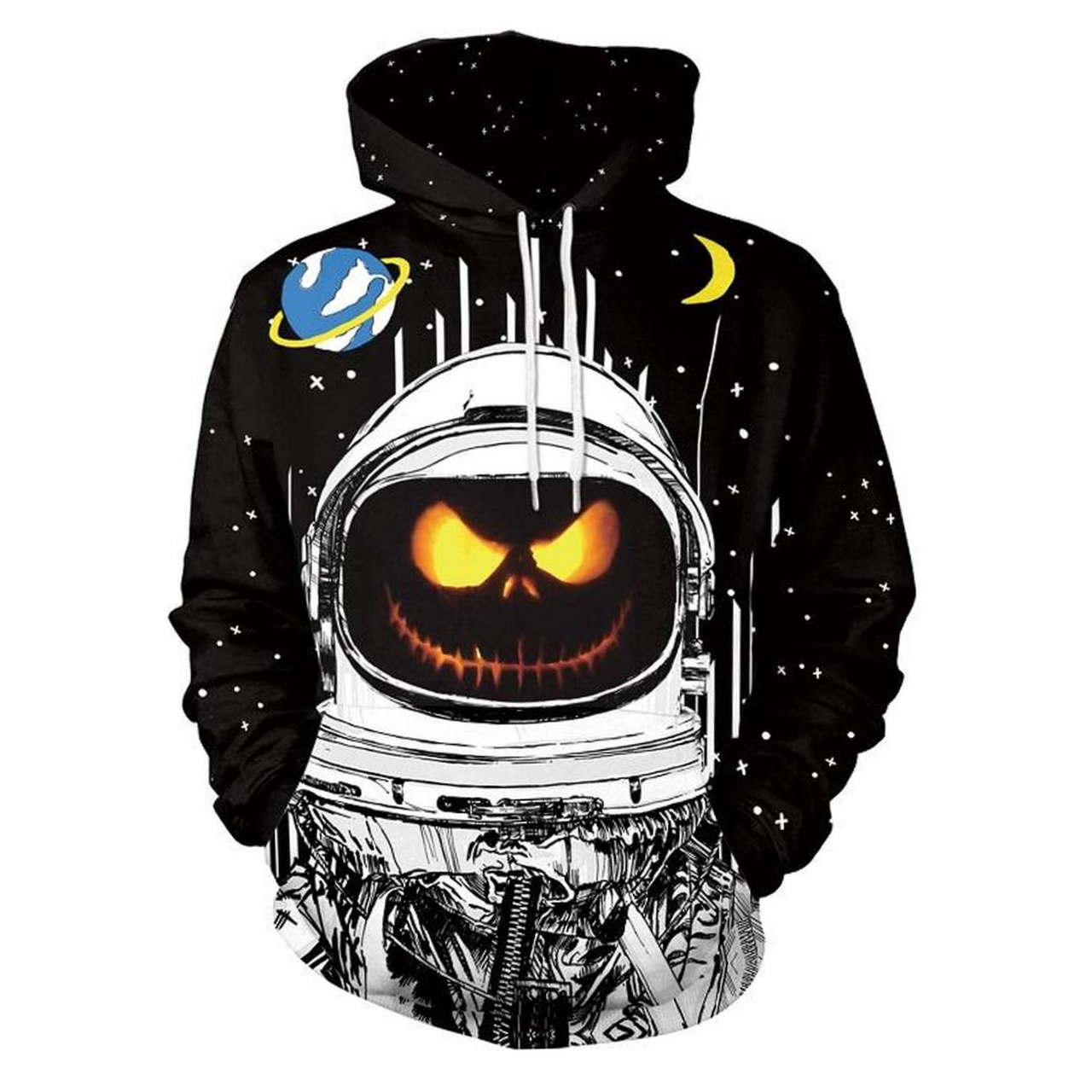 Halloween Pumpkin Lantern Astronaut Devil 3D Hoodie - Zipper Hoodie