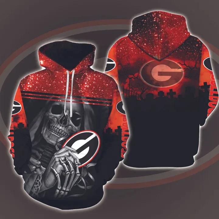 Halloween Skull Death Hold Logo Georgia Bulldogs 3D All Over Print Zip Hoodie - Perfect Gift For Ncaa Fans