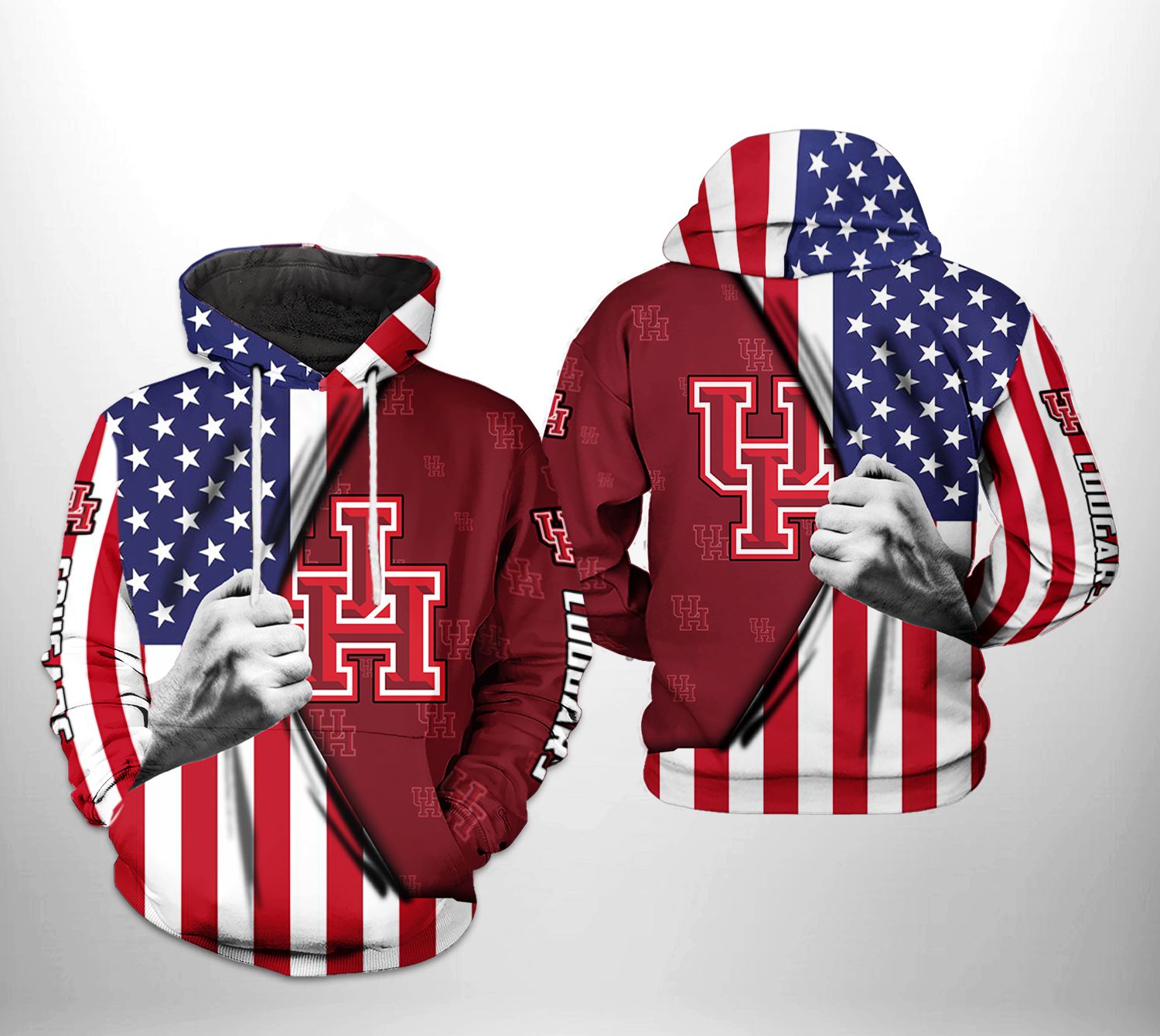 Houston Cougars Us Flag All Over Printed 3D Hoodie