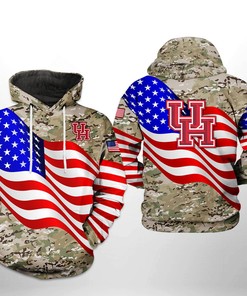 Houston Cougars Us Flag Camo Veteran 3D Hoodie