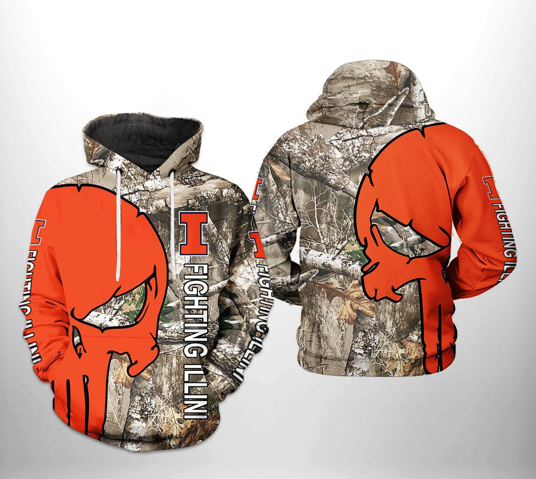 Hunting Camo Veteran 3D All Over Print Hoodie For Illinois Fighting Illini Fans