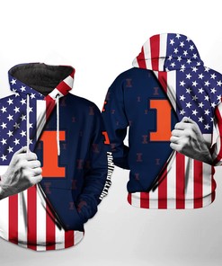 Illinois Fighting Illini 3D Us Flag Zip-Up Hoodie With All Over Print
