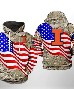 Illinois Fighting Illini Us Flag Camo Veteran 3D All Over Print Zip-Up Hoodie - Ncaa 