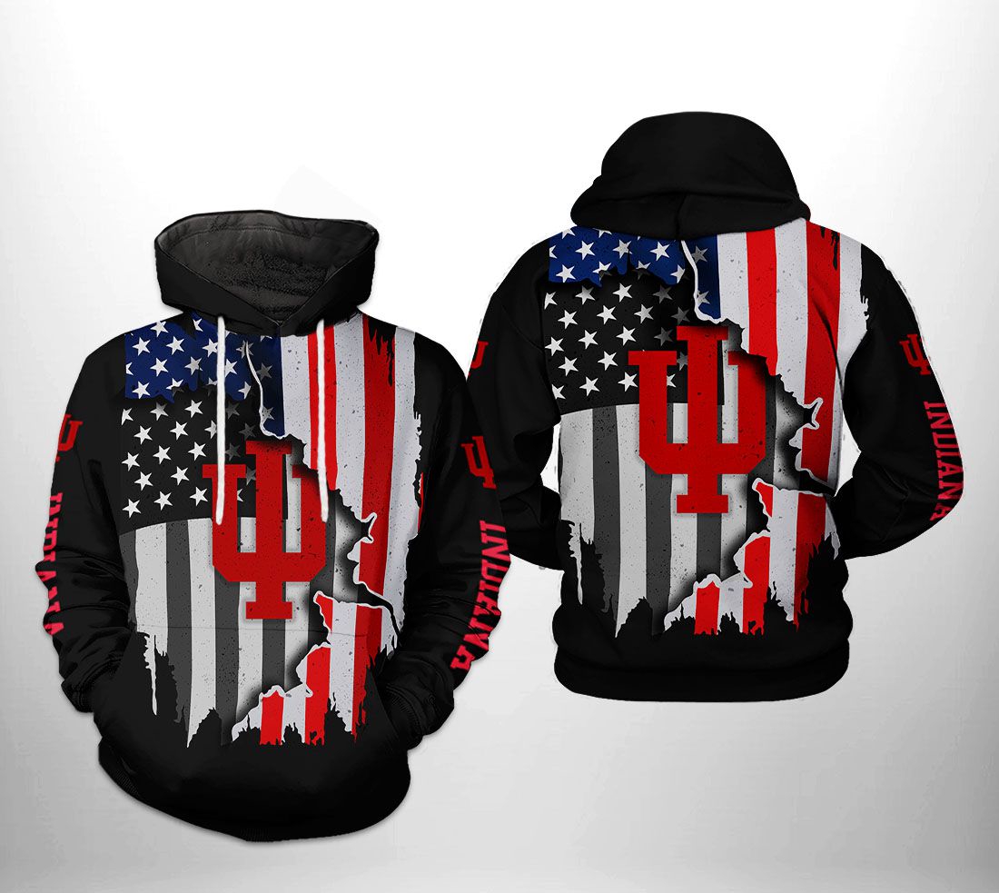 Indiana Hoosiers Us Flag 3D All Over Print Zip-Up Hoodie - Ncaa